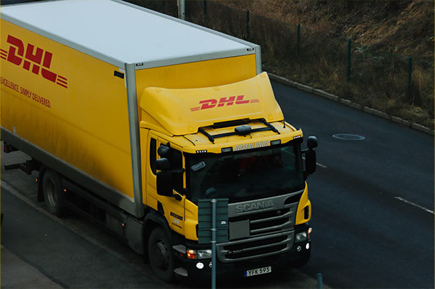 DHL Truck Delivering Packages